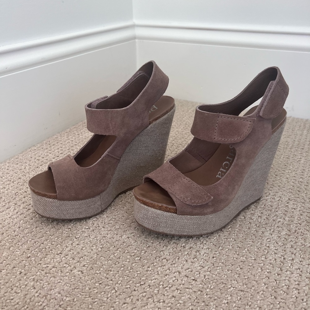 Pedro Garcia Suede Platform Wedge in Dark Beige